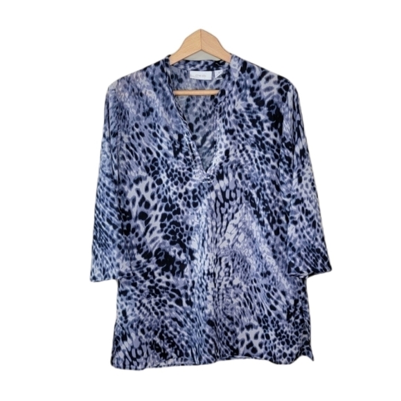 Chico's | Blue Animal Print Blouse with Sequin Neckline - Picture 1 of 7